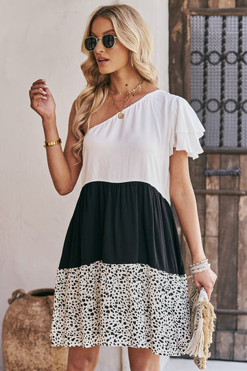 Blanco A Línea Vestido de Verano Un Hombro